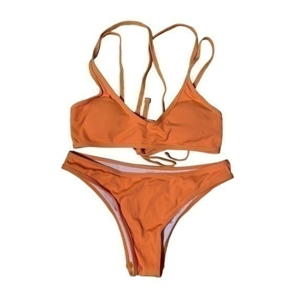 Women's Orange Ribbed Bikini Set